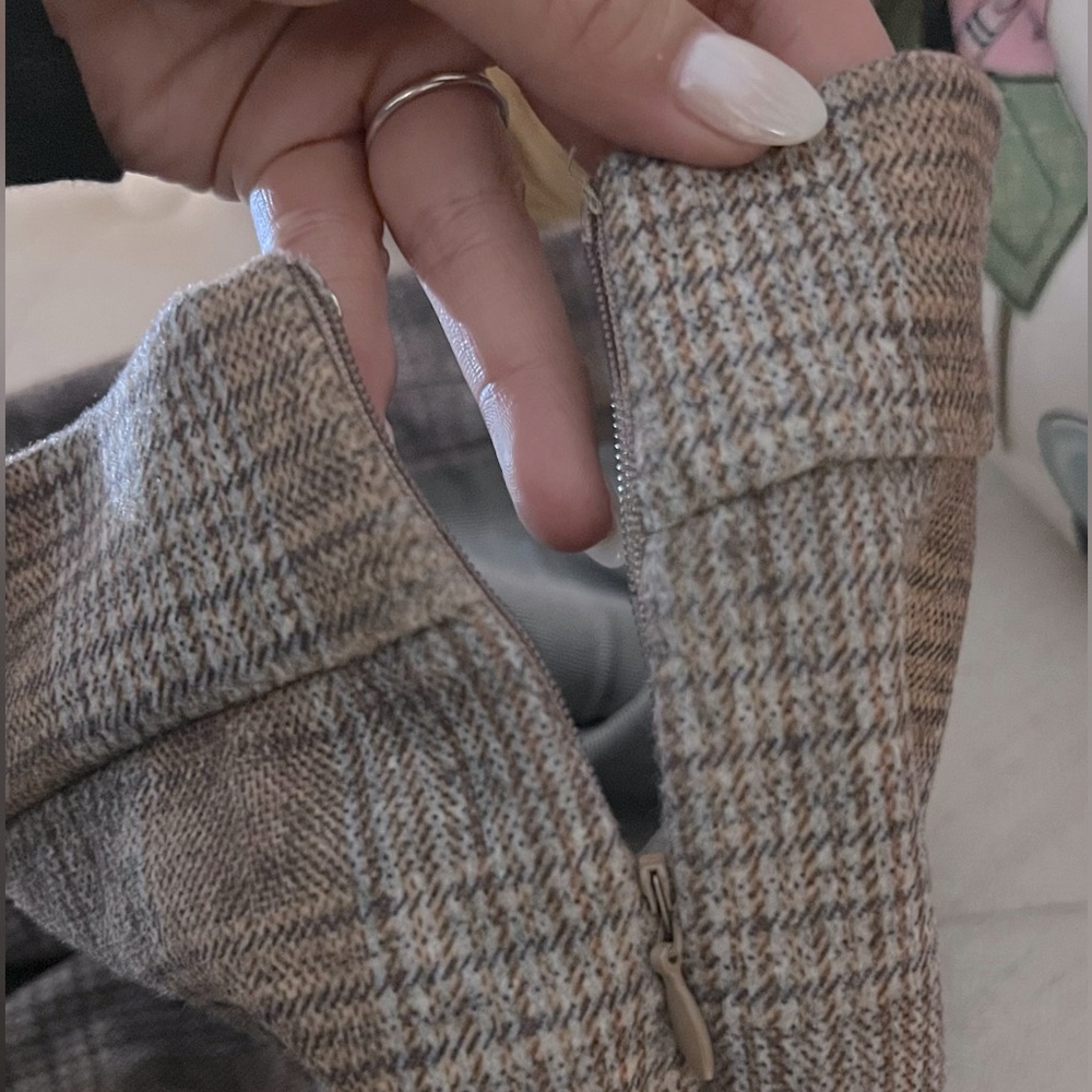 Lulus- Plaid Attitude Taupe Plaid Slim Fit High Waisted Pants
